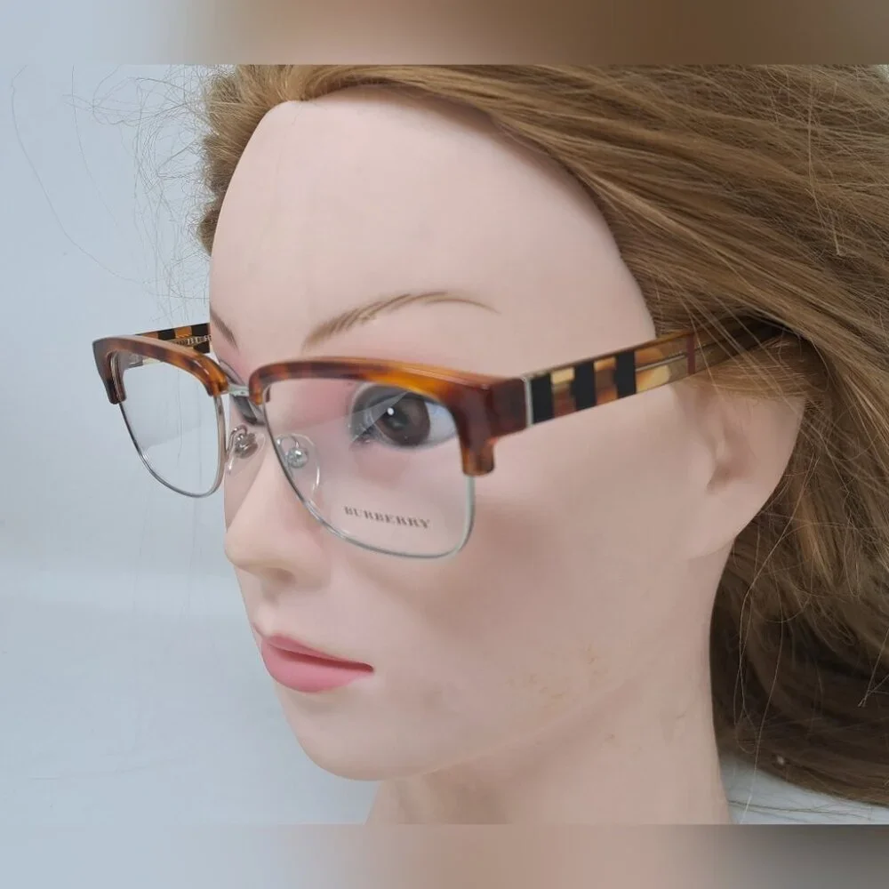 Burberry Eye Glasses Frames Unisex Half Rim Havana Nova Check B2224 54-18-145